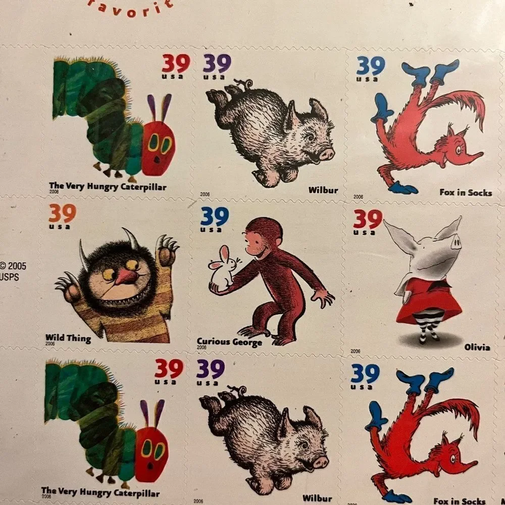 NEW Vintage 16 Collectable Stamps Picture Book Animals Full Pane Curious George